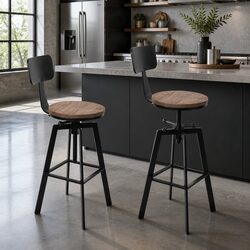 Set of 4 Adjustable Black Bar Stools with Backrest