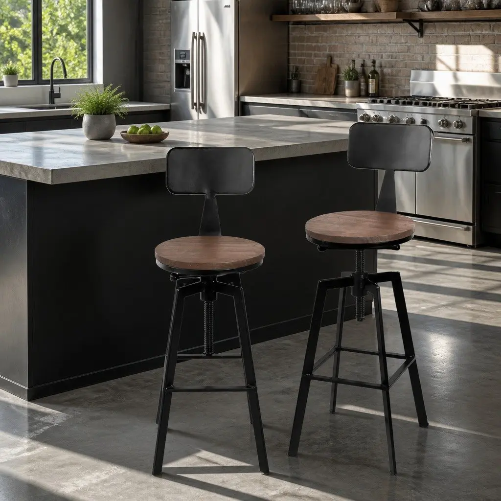 Set of 4 Adjustable Black Bar Stools with Backrest