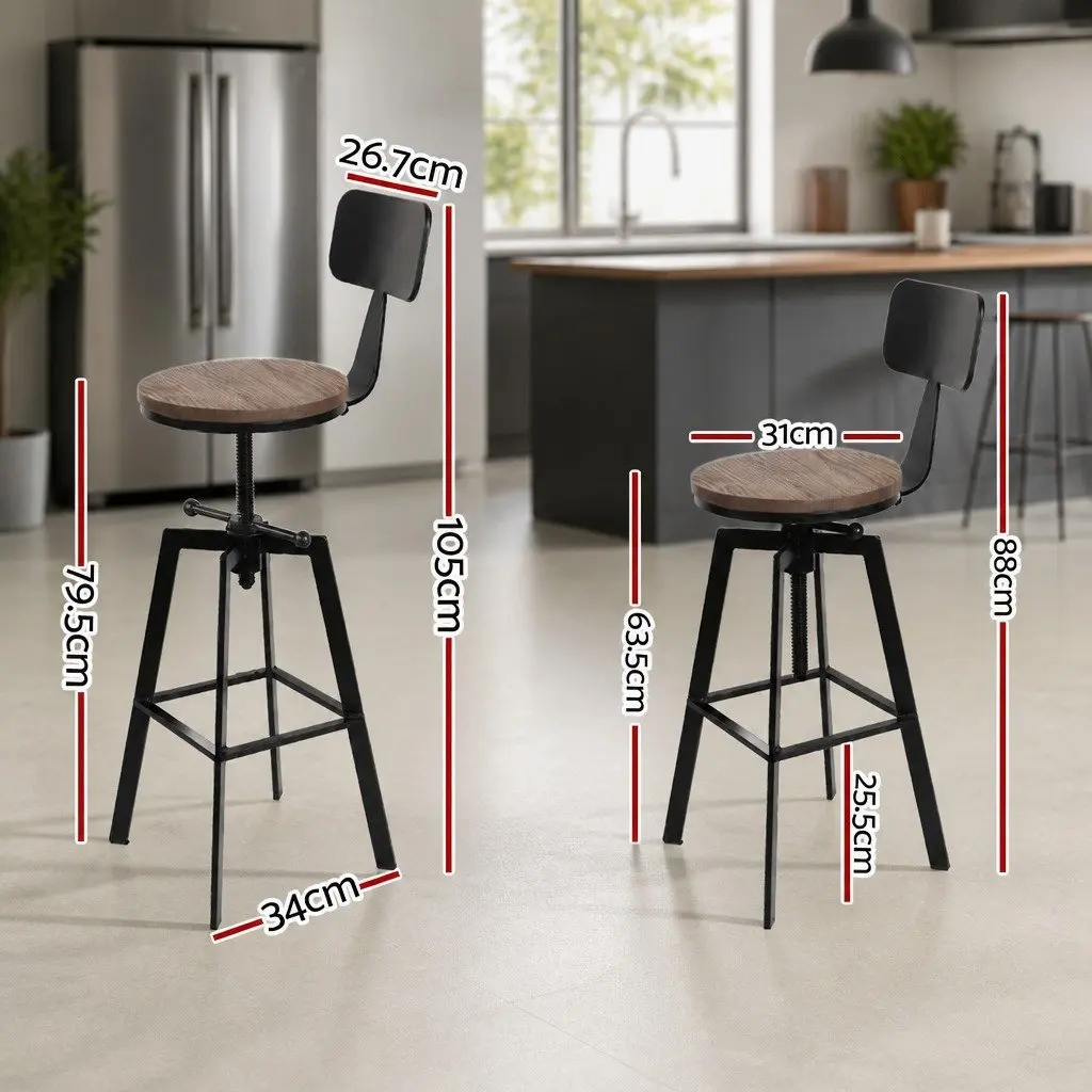 Set of 4 Adjustable Black Bar Stools with Backrest