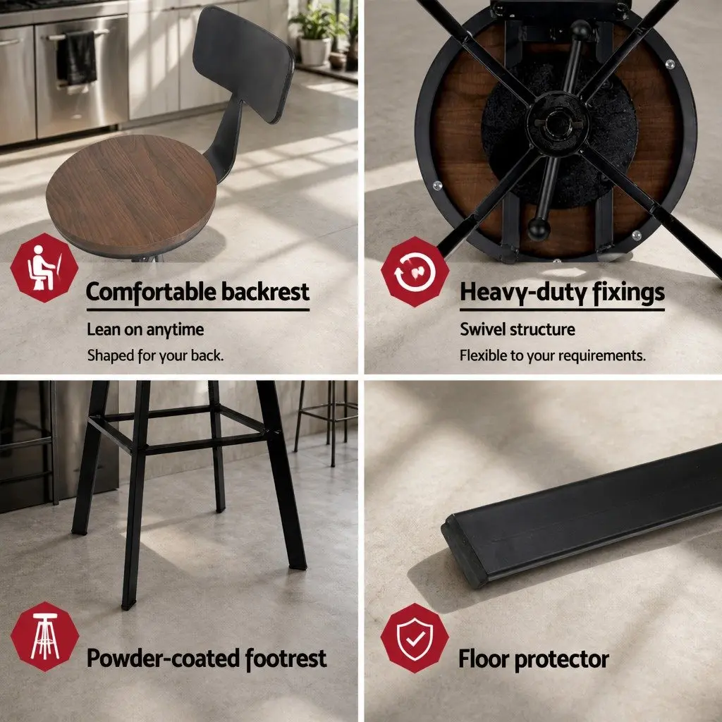 Set of 4 Adjustable Black Bar Stools with Backrest