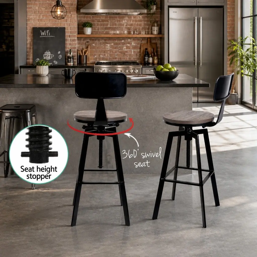 Set of 4 Adjustable Black Bar Stools with Backrest