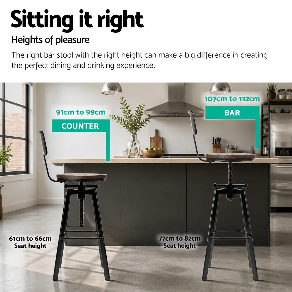 Set of 4 Adjustable Black Bar Stools with Backrest