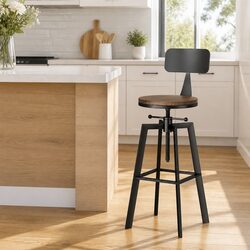 Adjustable Height Swivel Bar Stools in Black and Brown