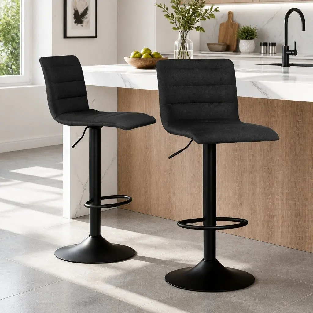 Set of 2 Adjustable Black Bar Stools with Gas Lift