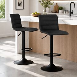 Set of 2 Adjustable Black Bar Stools with Gas Lift