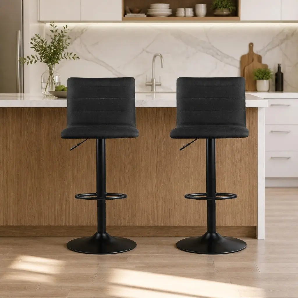 Set of 2 Adjustable Black Bar Stools with Gas Lift