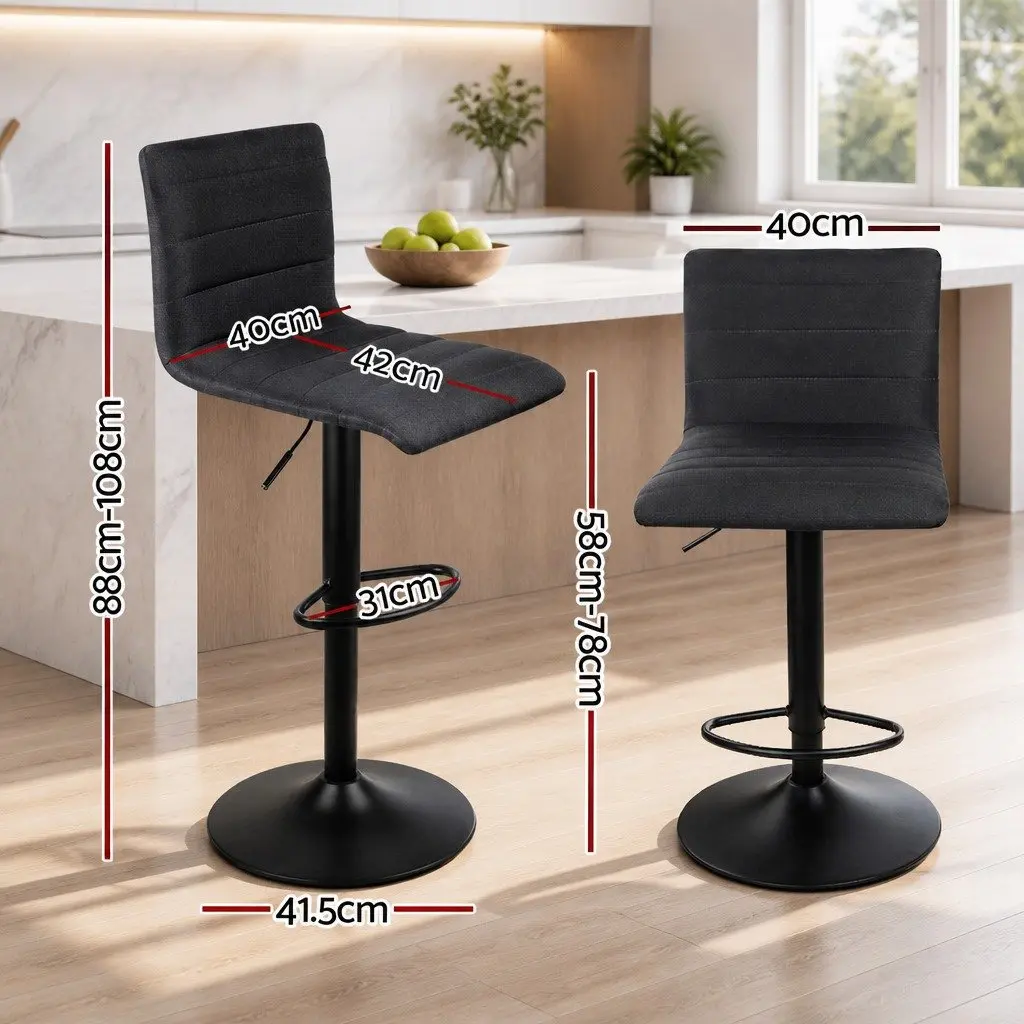 Set of 2 Adjustable Black Bar Stools with Gas Lift