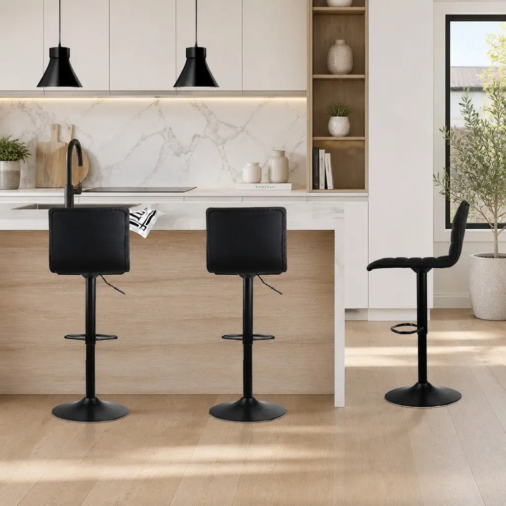 Set of 2 Adjustable Black Bar Stools with Gas Lift