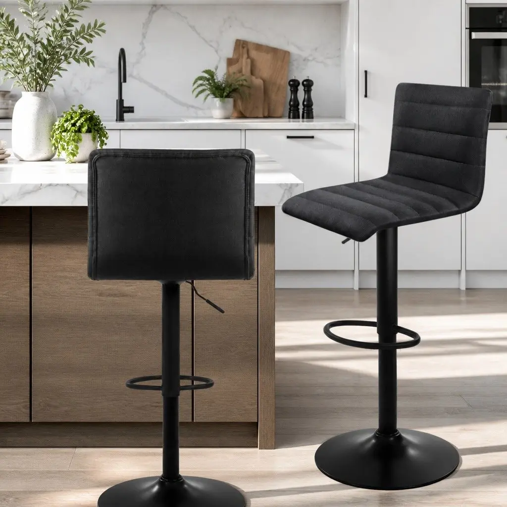 Set of 2 Adjustable Black Bar Stools with Gas Lift