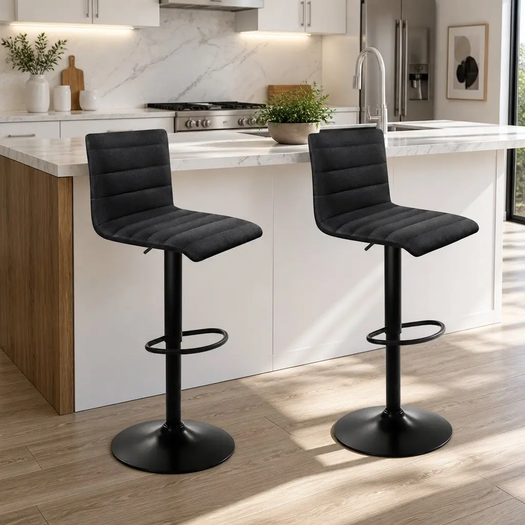 Set of 2 Adjustable Black Bar Stools with Gas Lift