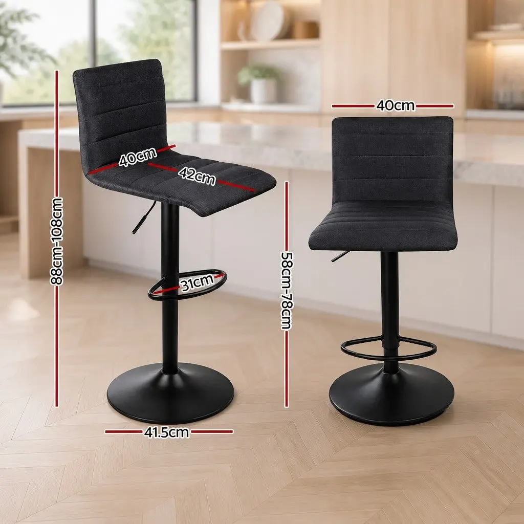 Bar Stools Set of 4 Black Faux-Linen Swivel Gas Lift Kitchen Dining Chairs