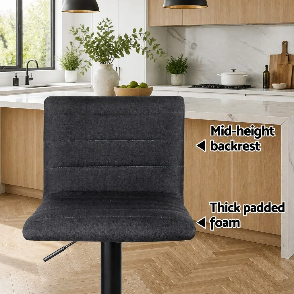 Bar Stools Set of 4 Black Faux-Linen Swivel Gas Lift Kitchen Dining Chairs