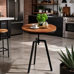 Round Adjustable Height Dining Table with Steel Frame
