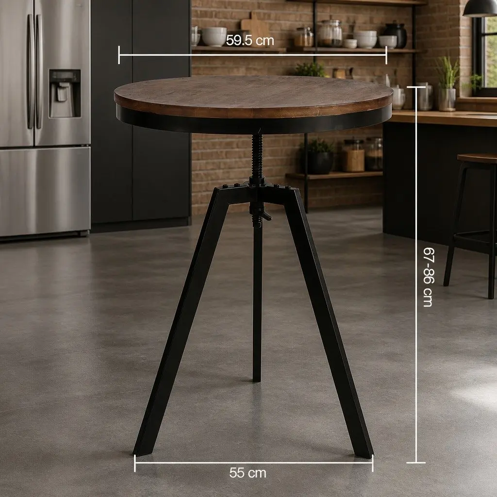 Round Adjustable Height Dining Table with Steel Frame