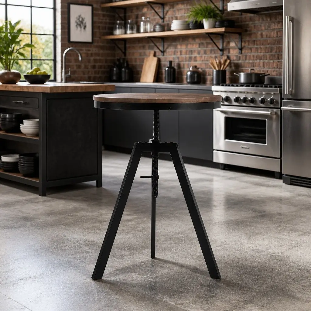 Round Adjustable Height Dining Table with Steel Frame