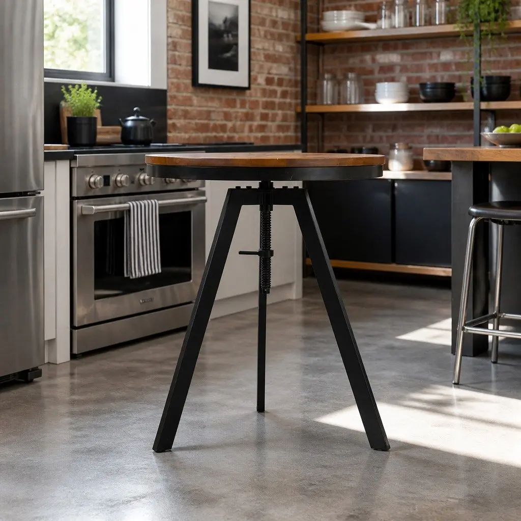 Round Adjustable Height Dining Table with Steel Frame