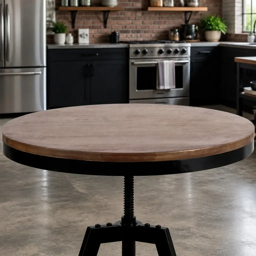 Round Adjustable Height Dining Table with Steel Frame