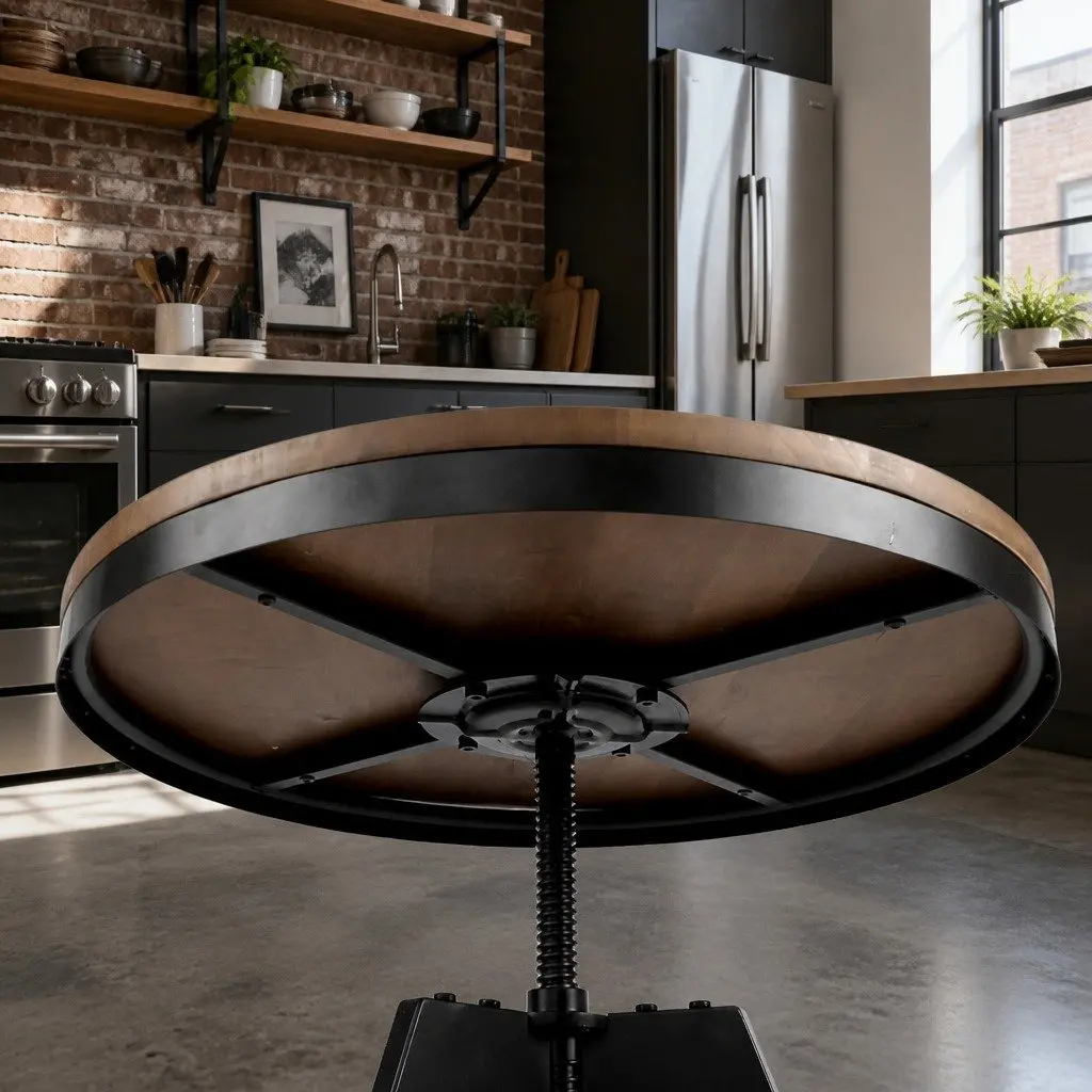 Round Adjustable Height Dining Table with Steel Frame