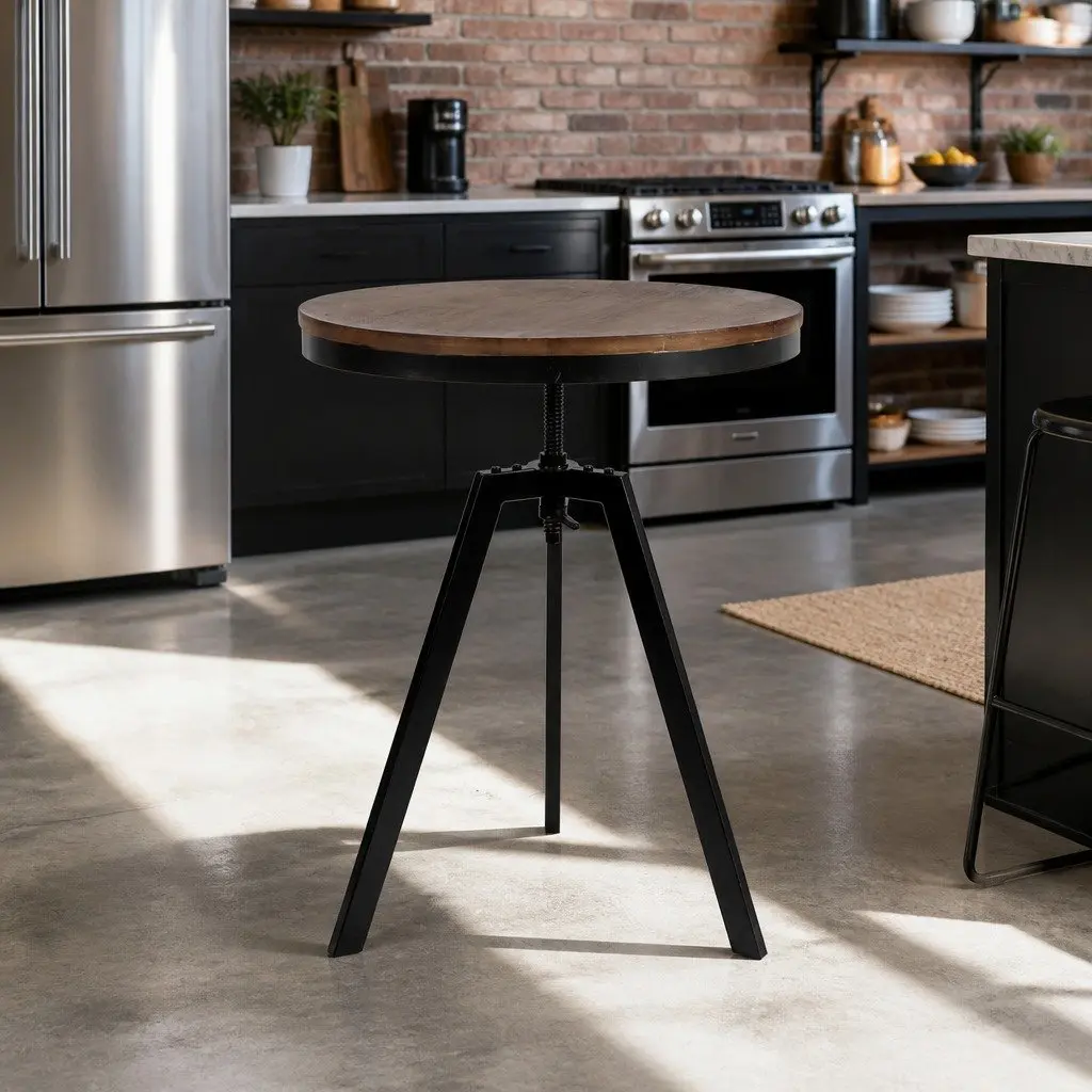 Round Adjustable Height Dining Table with Steel Frame