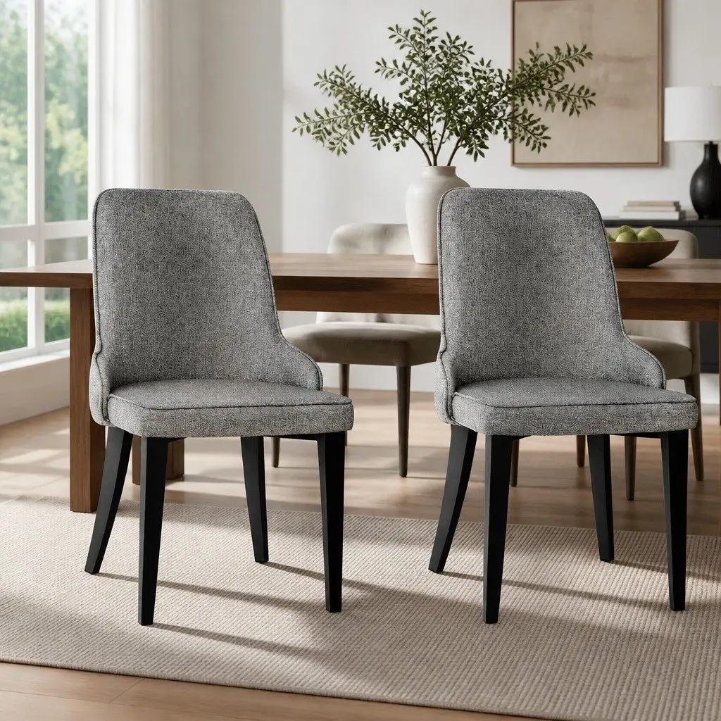 Set of 2 High Back Grey Fabric Dining Chairs