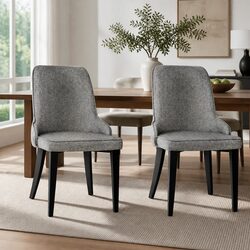 Set of 2 High Back Grey Fabric Dining Chairs