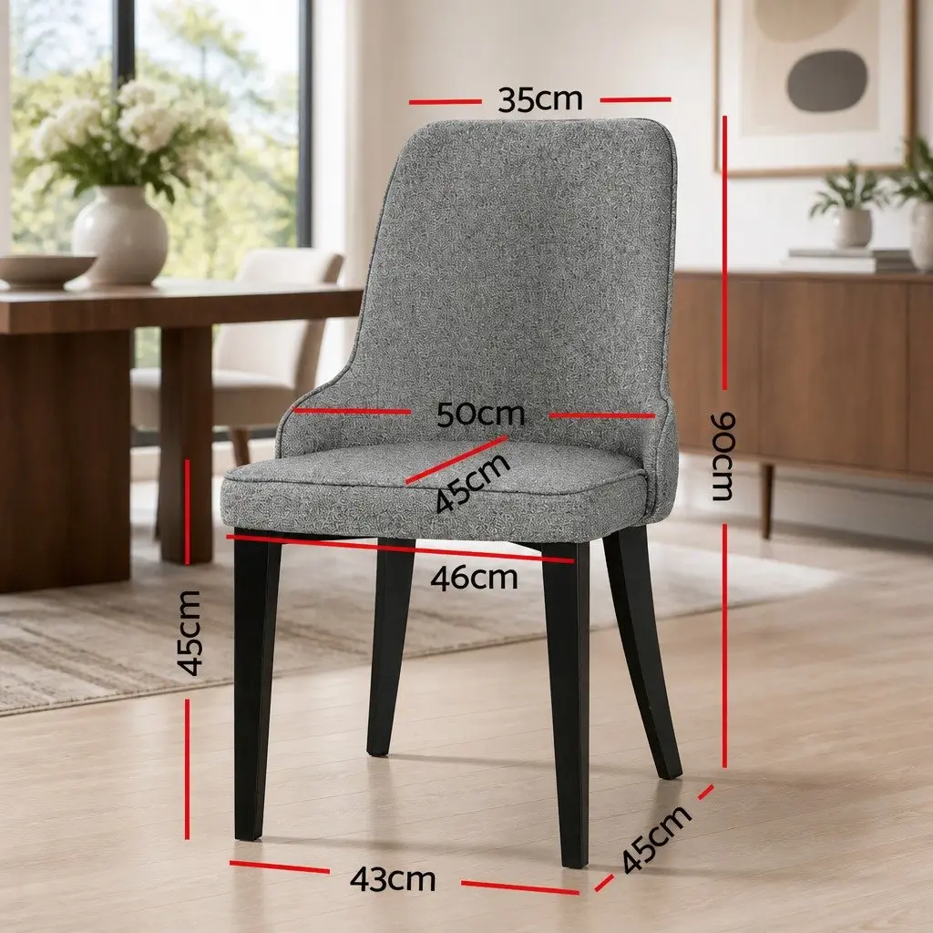 Set of 2 High Back Grey Fabric Dining Chairs
