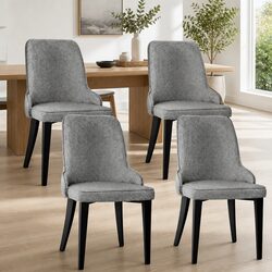 Set of 4 Grey Linen High Back Dining Chairs