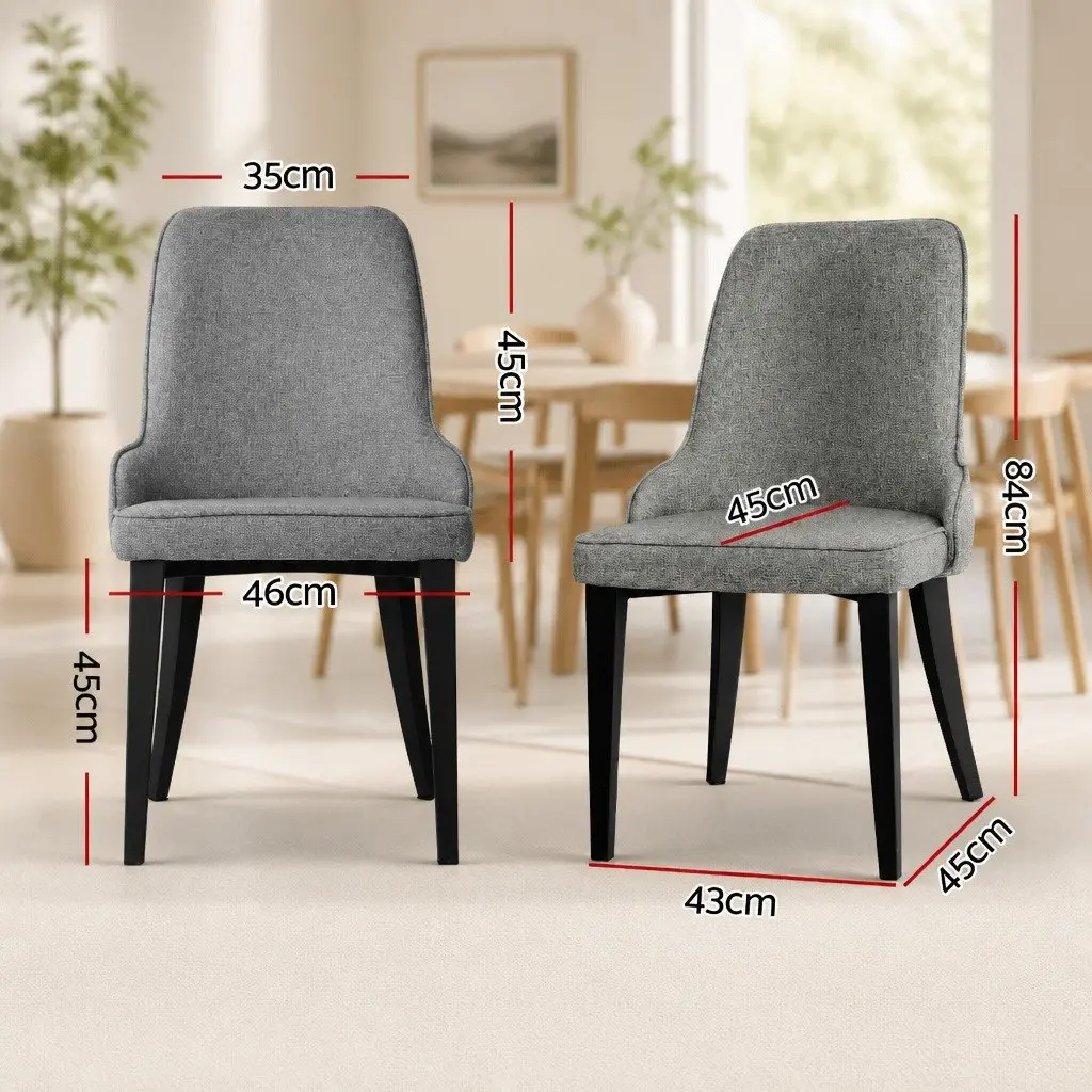 Dining Chairs Grey Linen Fabric High Back Cushioned Set of 4