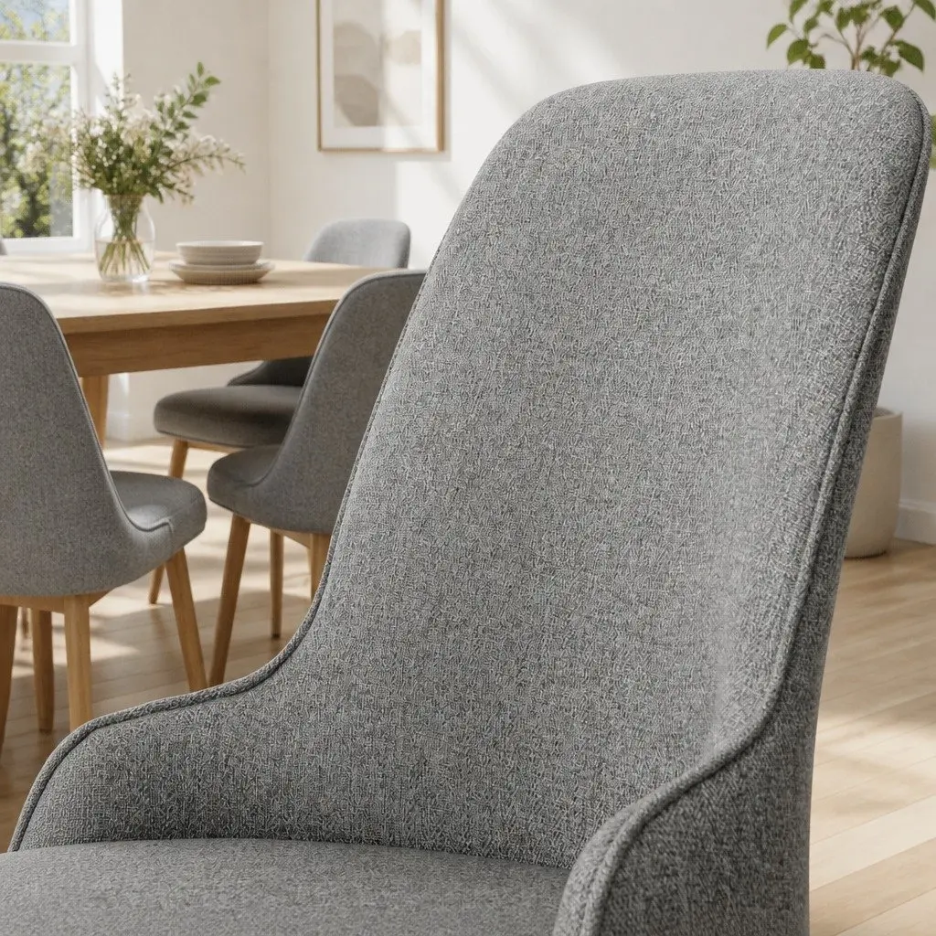 Dining Chairs Grey Linen Fabric High Back Cushioned Set of 4