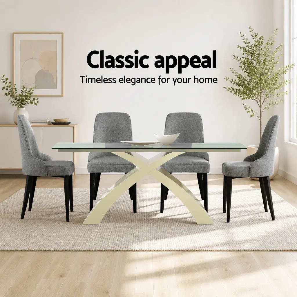 Dining Chairs Grey Linen Fabric High Back Cushioned Set of 4