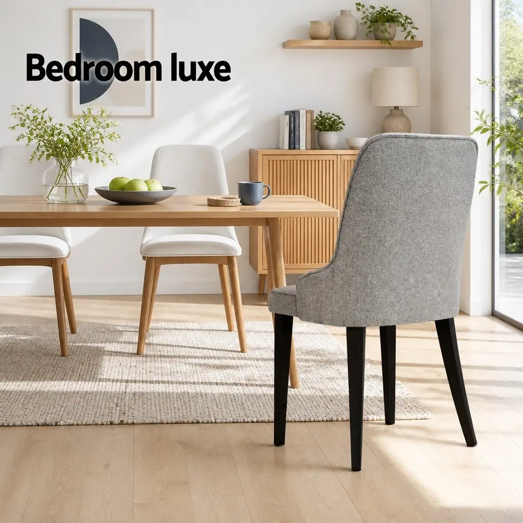 Dining Chairs Grey Linen Fabric High Back Cushioned Set of 4