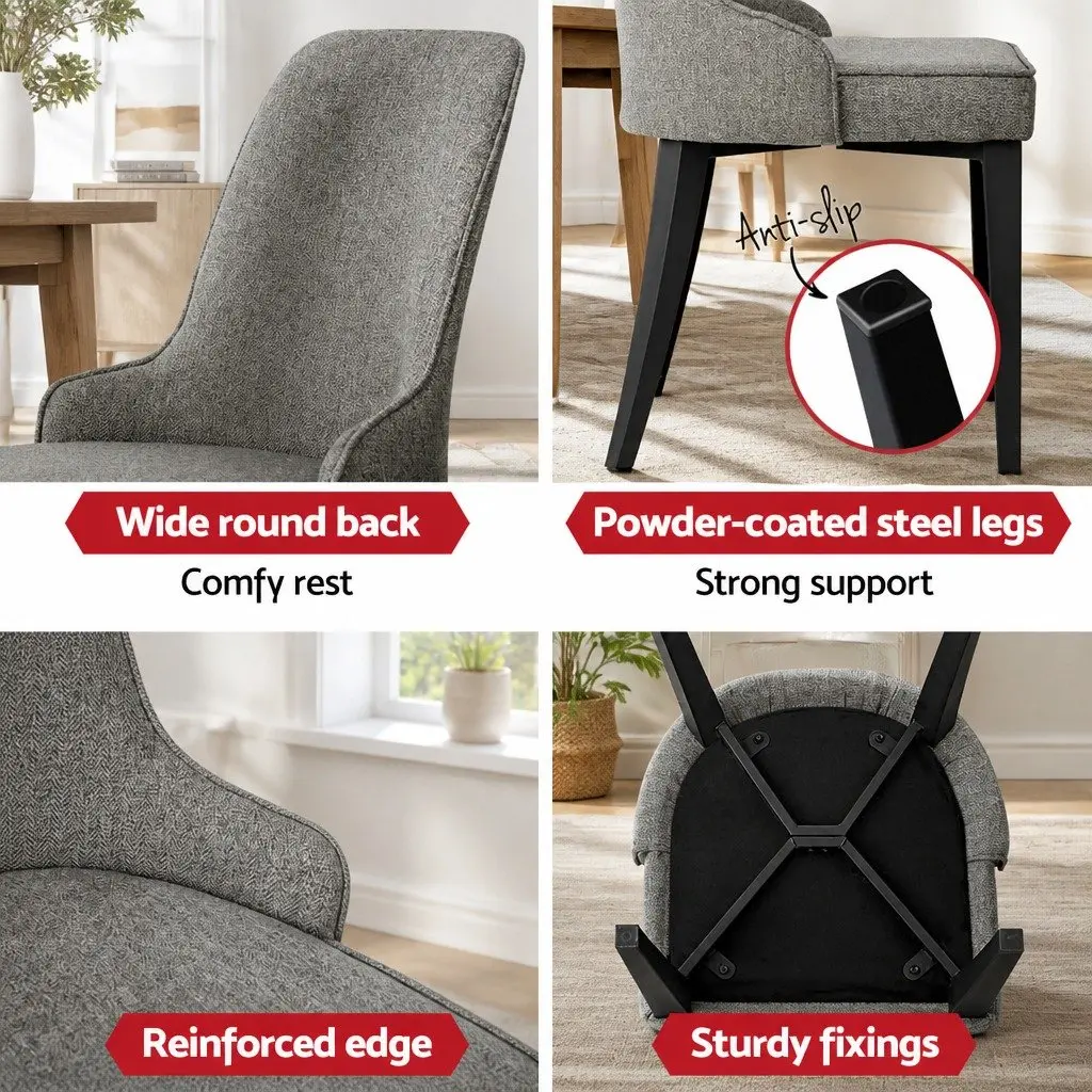 Dining Chairs Grey Linen Fabric High Back Cushioned Set of 4