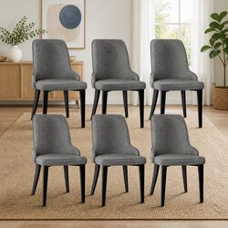 Set of 6 Grey Linen Fabric High Back Dining Chairs