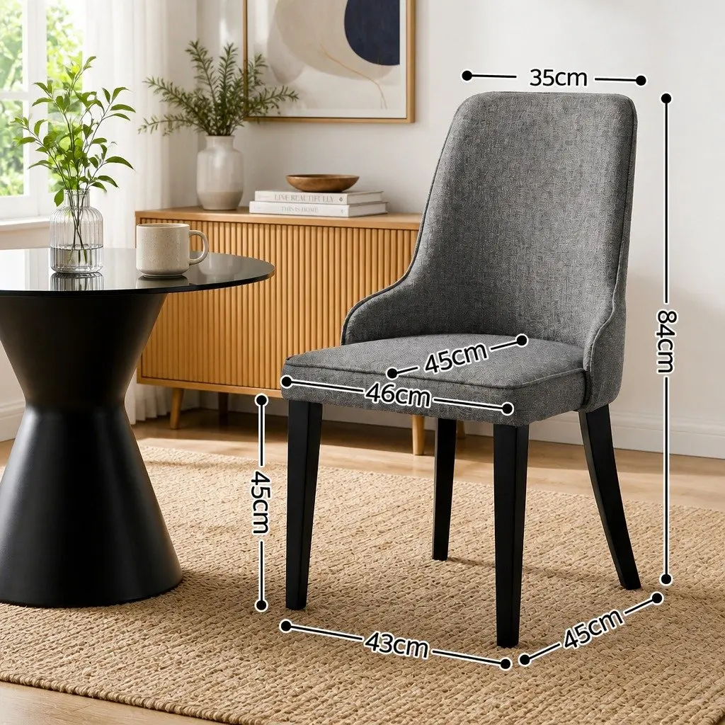 Dining Chairs Grey Linen Fabric High Back Set of 6 Steel Legs