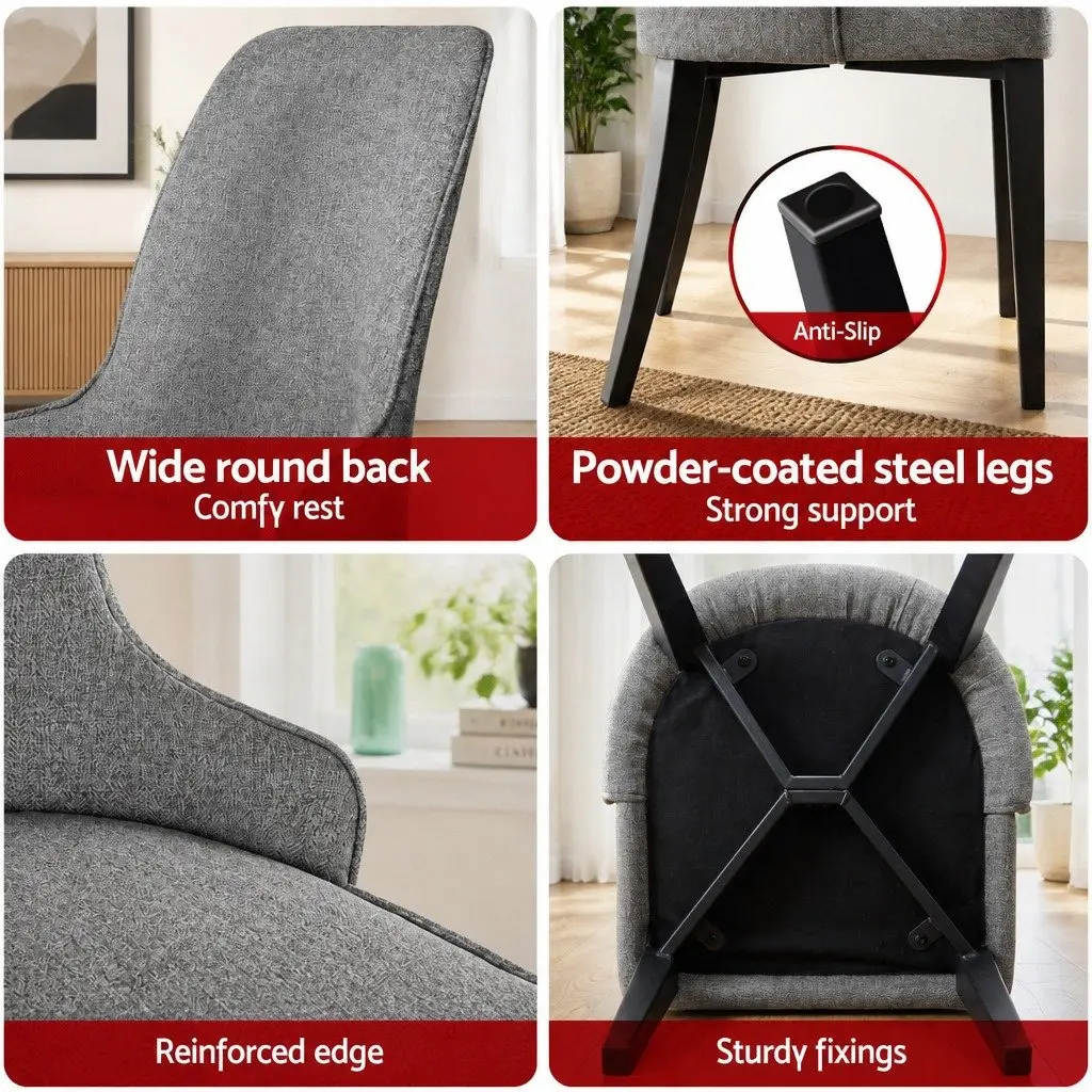 Dining Chairs Grey Linen Fabric High Back Set of 6 Steel Legs