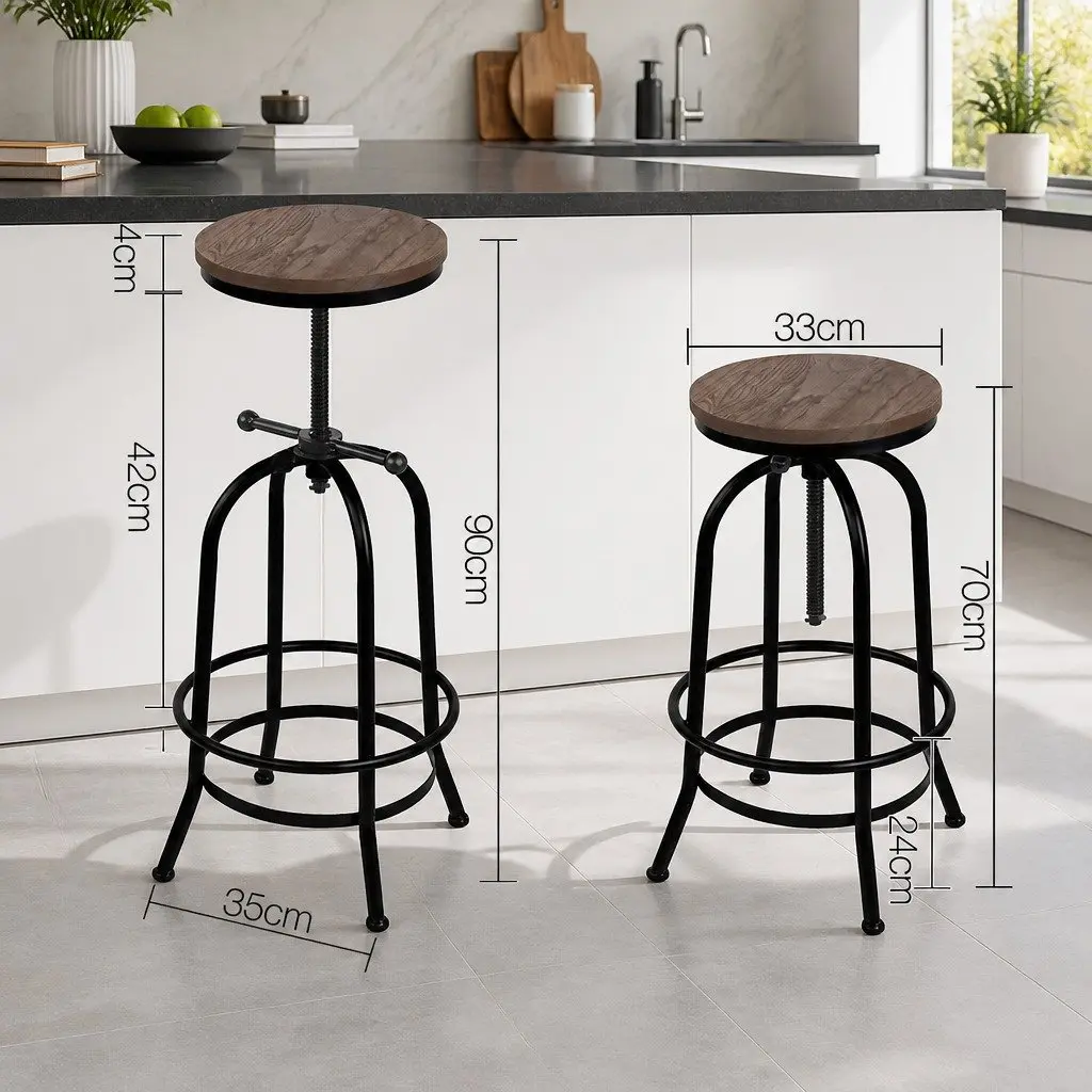 Bar Stool Adjustable Swivel Wooden Seat Kitchen Counter Height Black