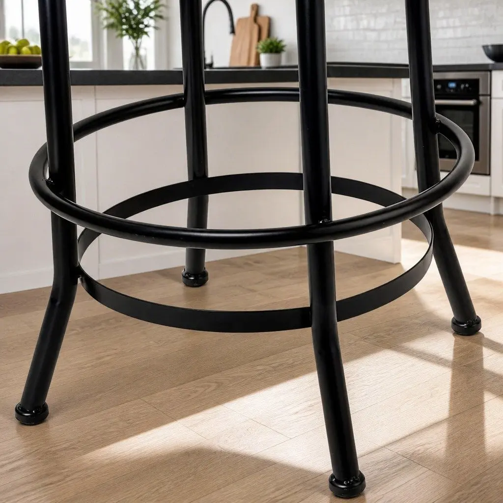 Bar Stool Adjustable Swivel Wooden Seat Kitchen Counter Height Black