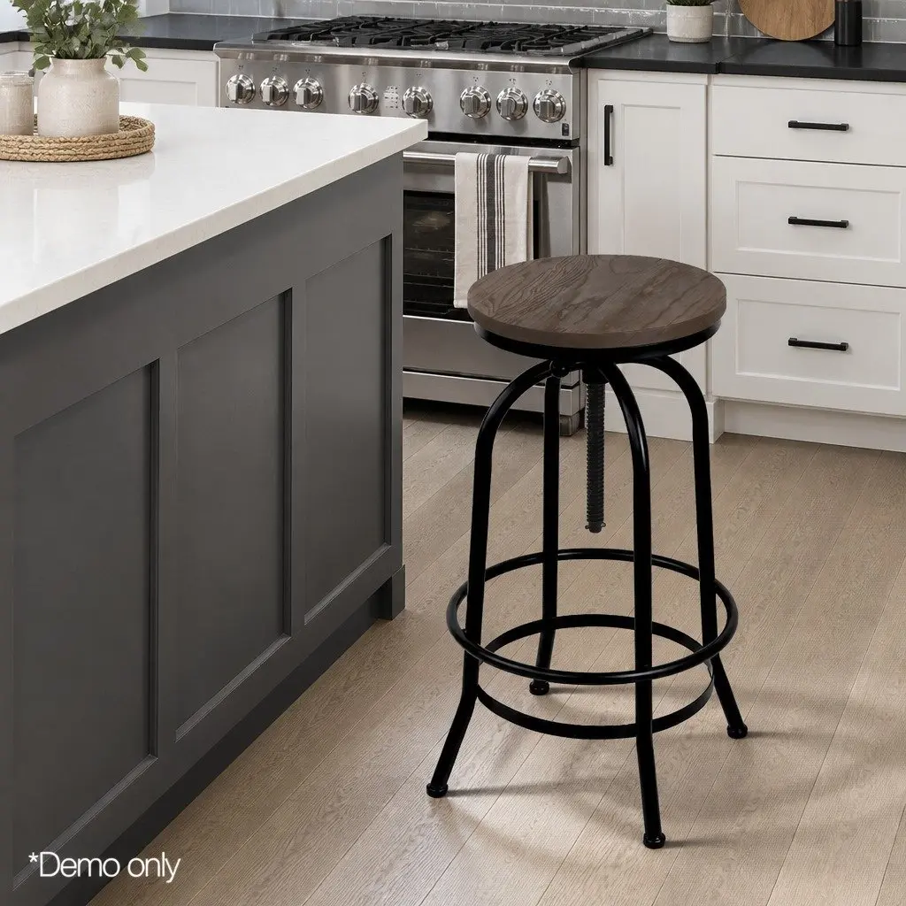 Bar Stool Adjustable Swivel Wooden Seat Kitchen Counter Height Black