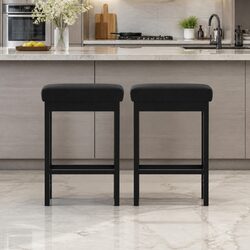 Set of 2 Comfortable Bar Stools with Metal Frame