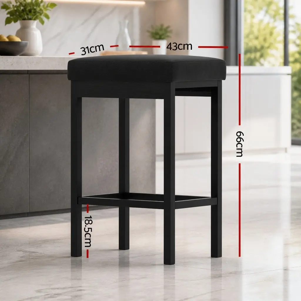 Bar Stools Metal Frame Black PU Seat 2 Piece