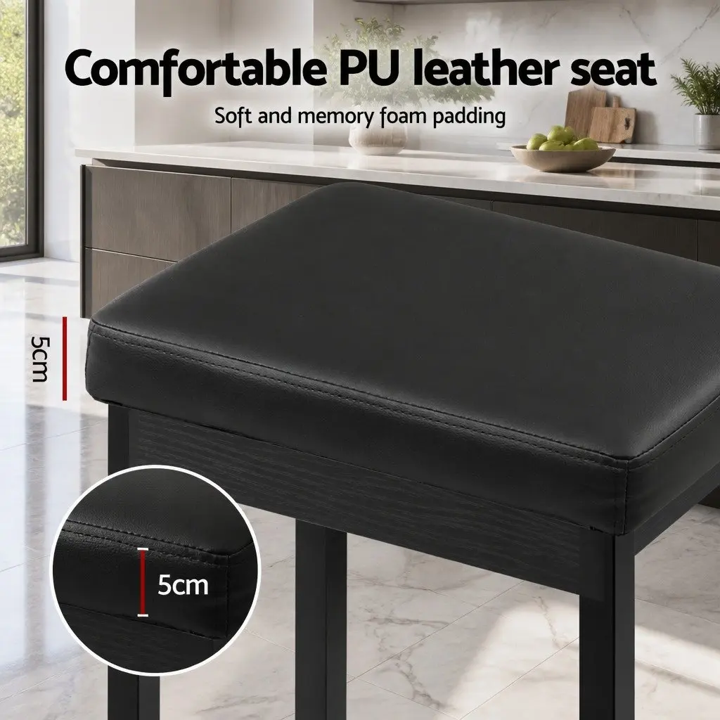 Bar Stools Metal Frame Black PU Seat 2 Piece