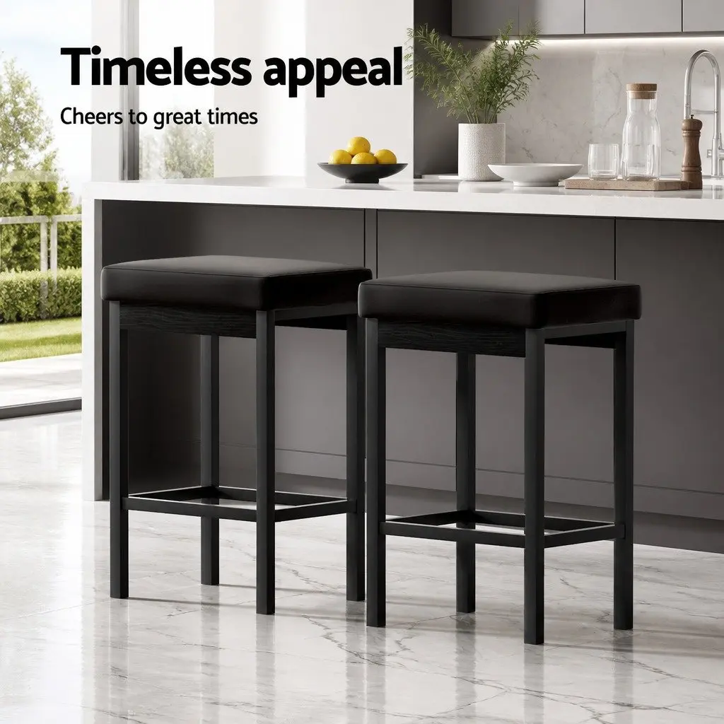 Bar Stools Metal Frame Black PU Seat 2 Piece