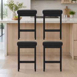 Set of 4 Black PU Seat Bar Stools with Metal Frame