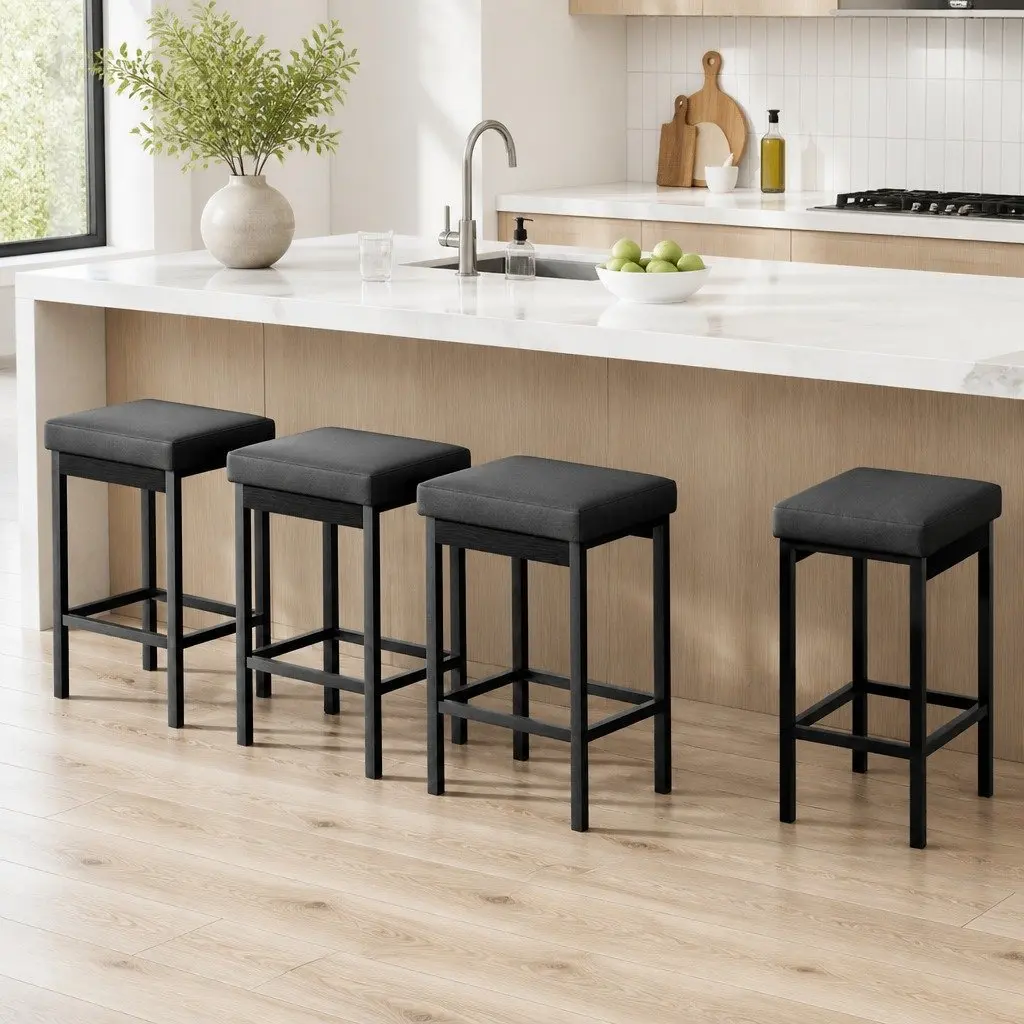 Bar Stools PU Seat Metal Frame Black 4 Piece