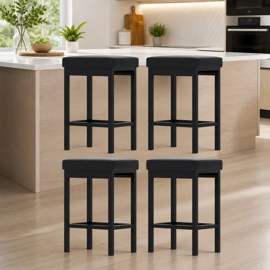 Bar Stools PU Seat Metal Frame Black 4 Piece