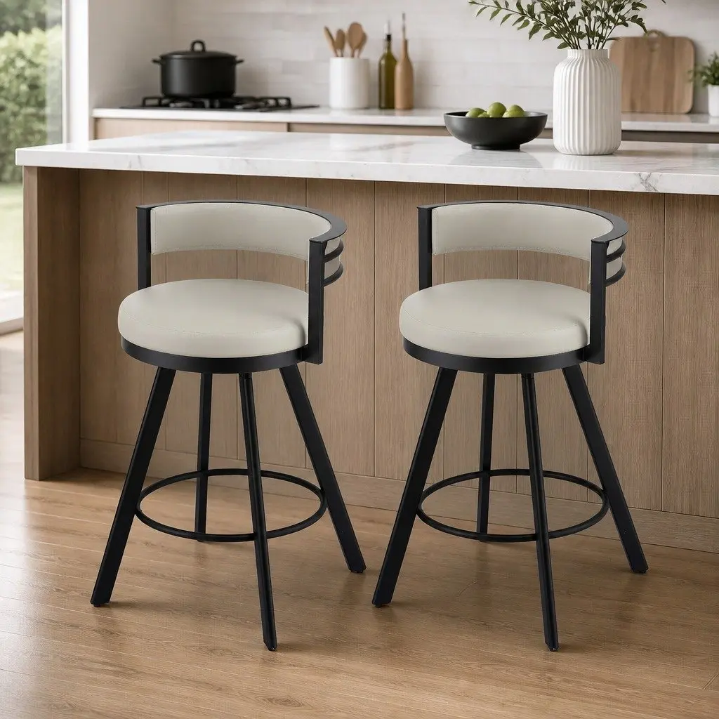 Bar Stools Swivel Beige Padded Seat Metal Counter Height 2 Piece Set