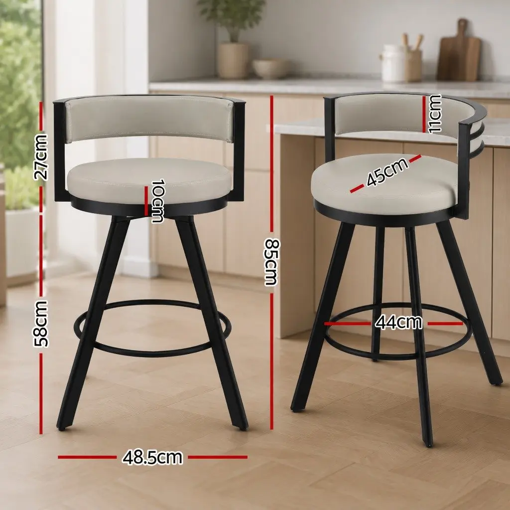 Bar Stools Swivel Beige Padded Seat Metal Counter Height 2 Piece Set