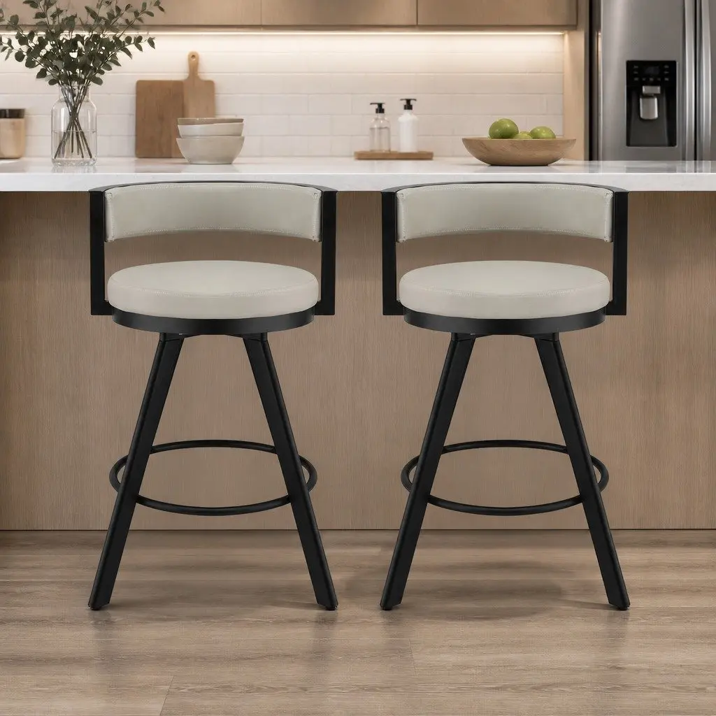 Bar Stools Swivel Beige Padded Seat Metal Counter Height 2 Piece Set