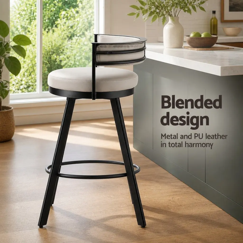 Bar Stools Swivel Beige Padded Seat Metal Counter Height 2 Piece Set