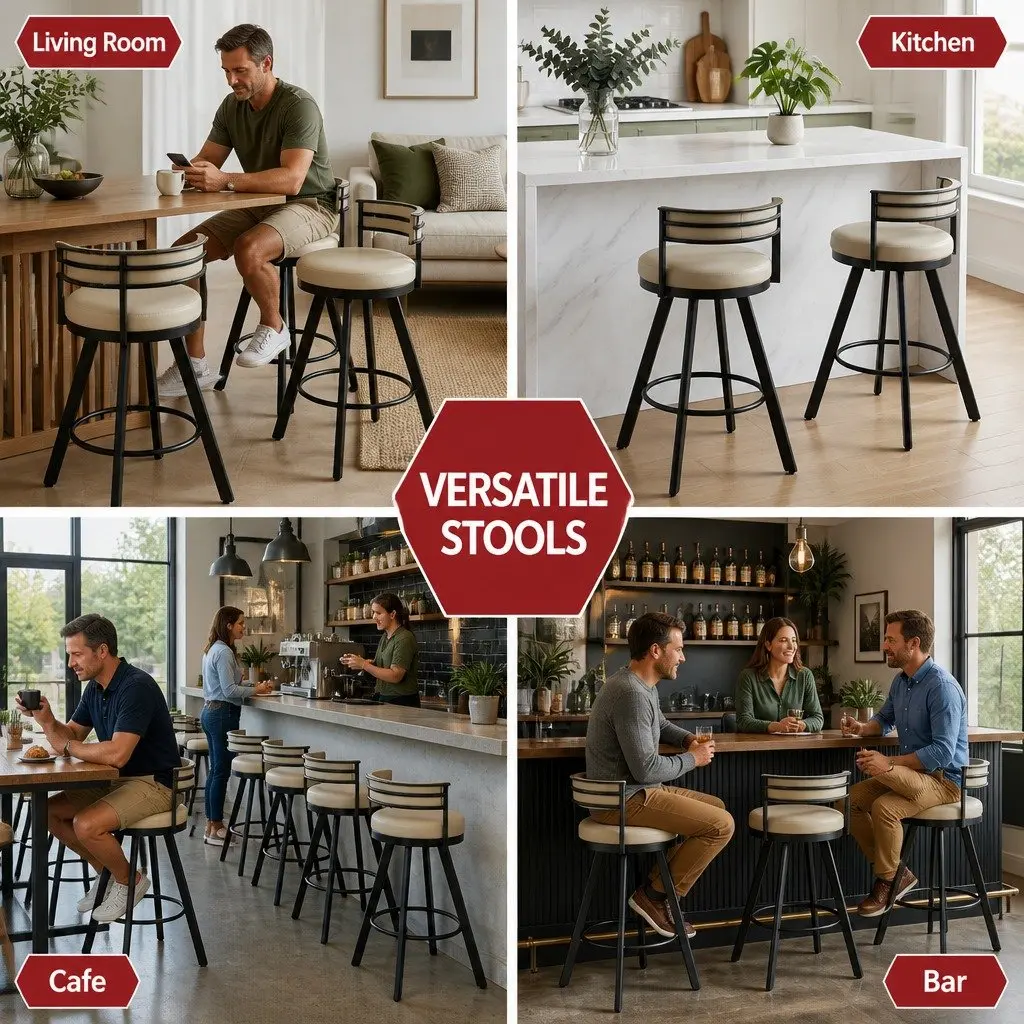 Bar Stools Swivel Beige Padded Seat Metal Counter Height 2 Piece Set